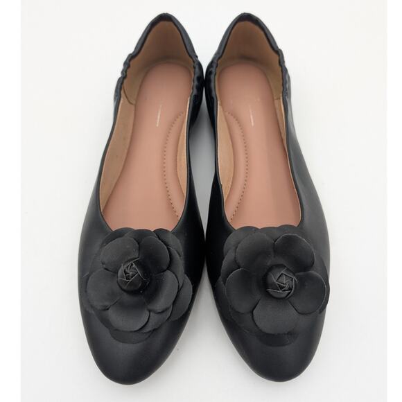 Linea Paolo Floral Ballet Flats Slip-On Women's Leather Black Size US7.5M EU38 - Picture 3 of 11